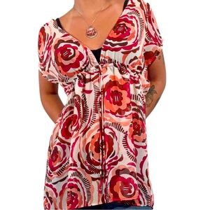 A. Byer Multicolor Rose Floral Tunic Top With Attached Brown Tank Top Size M